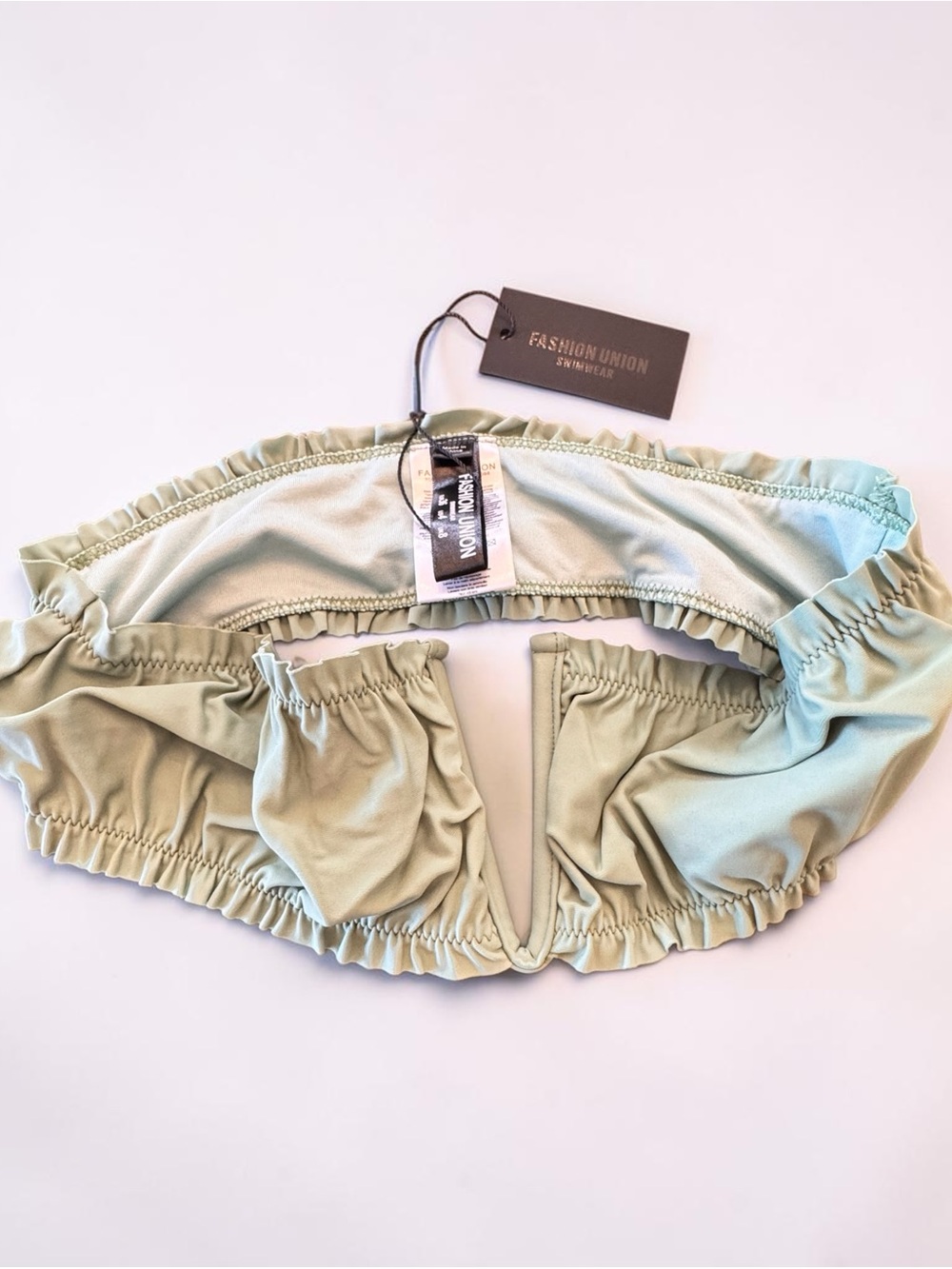 NWT Fashion Union Sage Green Ruffled Bandeau Bikini Top